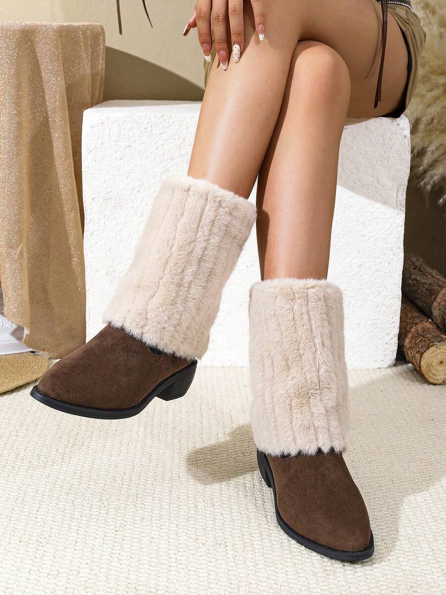 Botas de moda Otoño/Invierno 2025: Botas cortas de mujer con tacón grueso hasta la pantorrilla, botas con tubo metálico, versátiles para combinar con minifaldas, faldas largas, cortavientos, pantalones ajustados, leggings