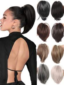 Extensiones de cabello postizo rizado y desordenado con moño elástico, extensiones de cabello para mujeres, cobertura para cola de caballo, pinza para cola de caballo corta de múltiples colores, accesorios de moda para el cabello, pinzas para el cabello, accesorios de otoño, pinzas para el cabello de invierno, accesorios para atuendos de vacaciones, accesorios de verano para la playa - Multicolor - Ver 1