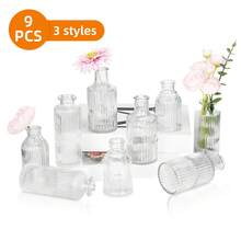Tomnk Glass Bud Vases Set Of 9 Or 12 Or 36, Small Mini Flower Vases Bulk Pack For Centerpiece Table Decor, Wedding Reception Party Baby Shower, Vintage Home Decor Clear Glass Vases Set For Mother's Day Decor, Ideal Mother's Day Gift - 無色 - 查看 11