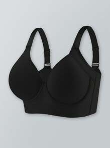 女士黑色舒适无缝深 V 聚拢可调节文胸运动美背文胸 - 黑色 - 查看 8