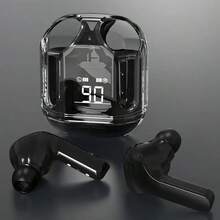Auriculares inalámbricos TWS cabina espacial - sonido cristalino, diseño transparente con pantalla digital LED, espera ultra larga, control de volumen táctil, micrófono de condensador y batería de polímero de litio recargable para música y llamadas con manos libres, conectividad inalámbrica de moda transparente, compatible universalmente con todos los teléfonos inteligentes, disfruta de un sonido nítido y distinto con estilo - Negro - Ver 1
