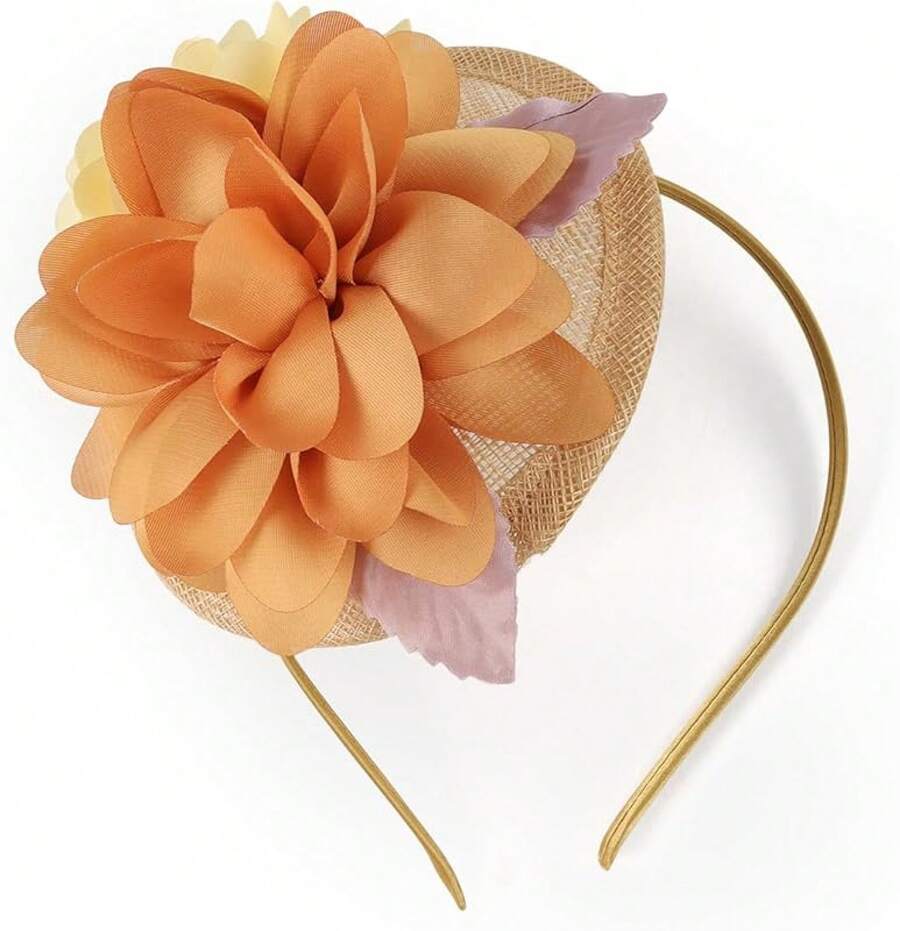 Fascinators Hats Women,Tea Party Fascinator Hair Clip With Feathers Wedding,Derby Hats Headbands - Style6-橘色 - 查看 1