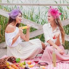 Ibeauti Fascinator Hats With Screentouch Lace Gloves Set Women Tea Party Cocktail Wedding Derby Headwear Short Gloves - 07紫色 - 查看 3