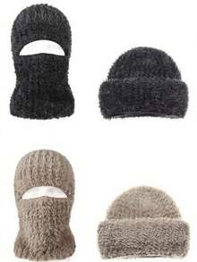 1pc Balaclava Hat With Mask And Neck Warmer, Knitted Winter Hat For Cold Weather, Ear Protection Fall - A - View 3