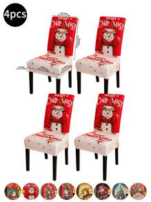 1 pieza/4 piezas/6 piezas/20 piezas Funda de silla impresa en seda de leche navideña, funda protectora elástica impresa para sillas, apta para oficina, sala de estar, hotel, sillas de eventos, árbol de Navidad, Papá Noel, muñeco de nieve, campana navideña