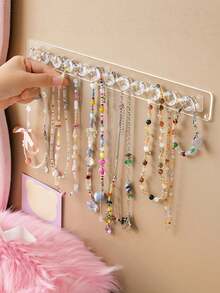 1 Giá treo đồ trang sức trong suốt gắn tường - Giá trưng bày nhiều móc cho vòng cổ, vòng tay và hoa tai - Lý tưởng cho bàn trang điểm, tủ gương và ký túc xá - trong suốt - Xem 1