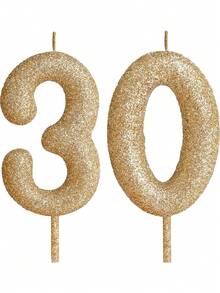 Velas decorativas con números del 0 al 9 en color dorado champán con brillo para fiestas de cumpleaños, aniversarios y bodas - champán dorado - Ver 4