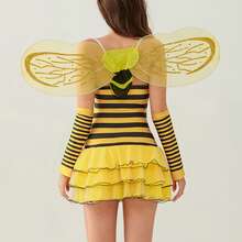 Women Halloween Costumes Outfit Sleeveless Ladybug Bee Adult Cosplay Costume Dress Up With Headband Wings - 黃色 - 查看 3