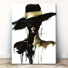 1pc, Modern Abstract Woman Portrait Canvas Wall Art, Black & Gold Elegant Fashion Chic Contemporary Artwork Stretched Print. Stunning Artistic Statement Piece For Living Room, Bedroom, And Office Decor. - Nhiều màu - Xem 1