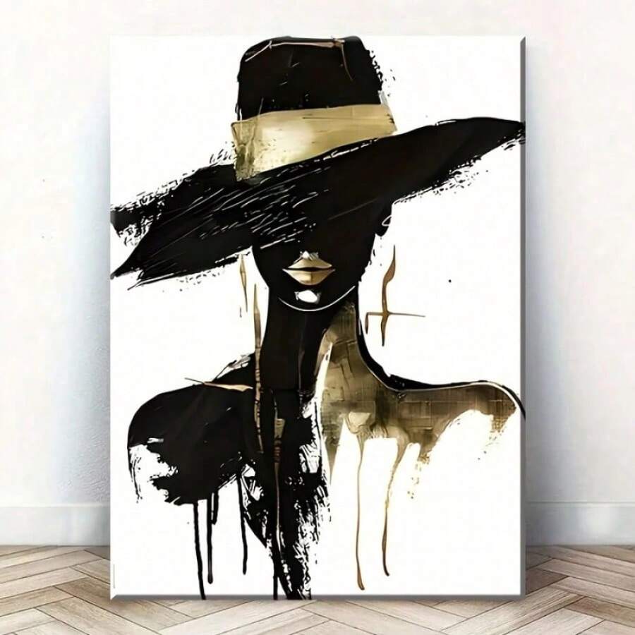 1pc, Modern Abstract Woman Portrait Canvas Wall Art, Black & Gold Elegant Fashion Chic Contemporary Artwork Stretched Print. Stunning Artistic Statement Piece For Living Room, Bedroom, And Office Decor. - Nhiều màu - Xem 1