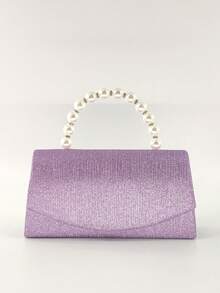 1pc Elegant Faux Pearl Decorated Purple Handbag, Party/Event Tote Bag For Women, Elegant Pearl Clutch, Prom Bag - 紫色 - 查看 2