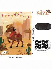 1 Set "Pin The Tail On The Horse" Game, Includes 30 Reusable Tails, 1 Large Western Cowboy Horse Game Poster, Suitable For Cowboy Parties, Western Birthday Parties, Carnival Events - Multicolor - View 4