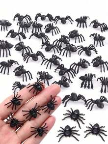 100 Pieces - Black Simulated Spiders, Realistic Plastic Spider Decorations For Halloween Decoration, Black Scary Prank Spiders For Halloween Party Decoration, Small Spider Accessories, Halloween Spiders Indoor And Outdoor Party Decoration, Garden Decoration, Room & Home Decoration, Halloween Toy Accessories, Autumn Decoration