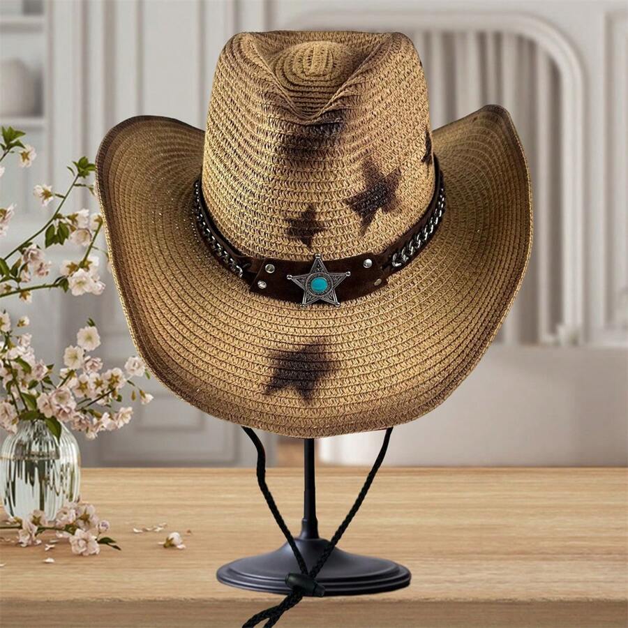 Elevate Your Beach Look With Our Beach Star Straw Cowboy Hat Collection In  Colors - Light Brown - View 1