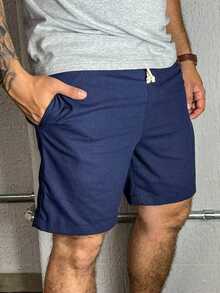 Men's Linen Bermuda Shorts With Drawstring - Xanh đậm - Xem 2