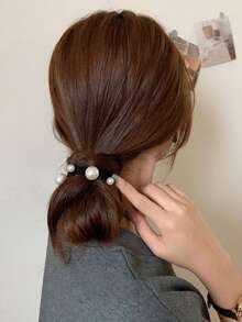 4 件/套 2 英寸黑白仿珍珠发圈，优雅百搭，适合日常佩戴、休闲、派对、通勤、海滩、马尾辫、发髻、洗脸和化妆等发型、时尚配饰、发饰、马尾辫夹、发圈、发绳、弹性发带、居家美容女士配饰礼品、头饰 - 彩色 - 查看 6