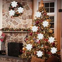 8pcs Festive Decoration White Christmas Flower; Onion Powder Wreath Accessory Christmas Tree Decoration.