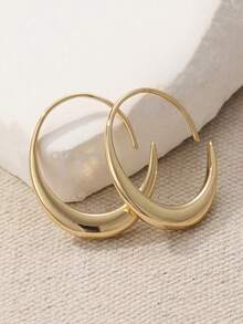 复古铜质简约圆形耳环，适合女士佩戴，时尚百搭，波西米亚风格耳环 - 金色 - 查看 3