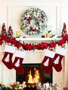 1 Pieza Calcetín Navideño, Calcetín Navideño con Patrón de Árbol de Navidad, Calcetín Navideño de Fieltro Rojo y Blanco para Colgar en la Chimenea, Bolsa de Regalo Adecuada para Fiestas Navideñas, Decoraciones del Hogar, Regalos de Navidad, Decoraciones Navideñas, Decoración de Habitación, Decoraciones Navideñas de Invierno, Regalos de Navidad, Decoración Navideña - Multicolor - Ver 4