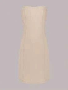 Amyenjoylife 现代菲律宾传统服饰连衣裙，优雅时尚，夏季女士时尚优雅无肩带连衣裙，性感修身派对礼服（不含上衣），香槟色连衣裙 - 香檳色 - 查看 2