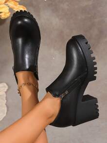 2025年冬季新款厚底休闲时尚女式浅口鞋 - 黑色 - 查看 3