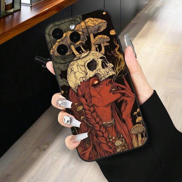 Mysterious Skeleton With Red Hair Phone Case, Commuter Series Case Compatible With IPhone 11, 12, 13 Pro Max, 14 Pro Max, 15 Pro Max, 16, 13, 14, 15, Plus, Pro, Max, Mini. Suitable For Fashionable Self, Gifts For Friends And Family.
