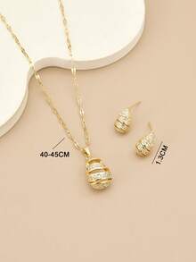 1 chiếc vòng cổ trang sức sang trọng bằng thép không gỉ hình giọt nước đính đá Rhinestone hoàn toàn thời trang dành cho nữ, 1 đôi bông tai trang sức sang trọng bằng thép không gỉ hình giọt nước đính đá Rhinestone hoàn toàn thời trang dành cho nữ - Vàng - Xem 11