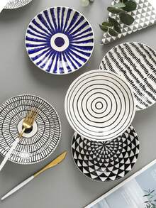 1 đĩa gốm họa tiết hình học Bắc Âu 7,5 inch, đĩa đựng salad/tráng miệng sọc xanh tròn cổ điển, thích hợp cho bữa ăn gia đình hàng ngày, đĩa đựng sữa chua yến mạch bánh mì kẹp bữa sáng, đĩa đựng trái cây phòng khách nhà hàng, quà tặng - Nhiều màu - Xem 1