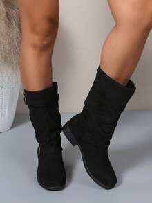 Bottes mi-mollet mode femme, nouvelle arrivée automne/hiver 2025, chaussures femme, bottes de randonnée mi-mollet , bottes plissées, bottes plates style britannique rétro, bottes noires