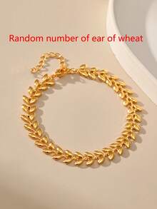 Nooxian 1pc Gold Jewelry Women's Bracelet, Layered Style, Stainless Steel Wheat Ear Tassel Waterproof Beach Vacation Bracelet, Daily Gift Accessory (Wheat Ear Bead Quantity Random, No Gift Box)