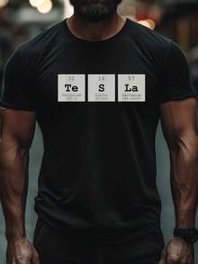 Atomic Symbol Tesla, Comfort Fit Top, High- Quality Material Choice, Shirts For Men, A Relaxed And Stylish Option For Meeting Someone For Coffee,Fall Clothes,Halloween Clothes - màu đen - Xem 2