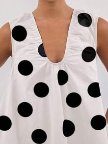 Women's Cute Polka Dot Babydoll Mini Dress Scoop Neck Flowy Sleeveless Short Dress Ruched Loose Fit Dress - trắng - Xem 5