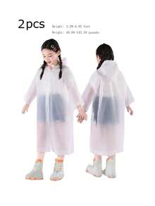 1件/2件装一次性透明儿童雨衣，适合7-11岁儿童户外徒步，宽松版型，可重复使用，白色/黄色可选，易于收纳携带，适合户外活动、旅行、徒步、音乐节、水上活动，带帽带袖。