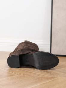 Fall/Winter Women's New Fashion High Heel Chunky Heel Pants Boots, Casual Knee-High Riding Boots - Coffee Brown - View 4