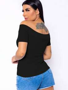 Women's Ribbed Off-The-Shoulder Short Sleeve Blouse, Super Fashionable!! - PRETOSS - 查看 2