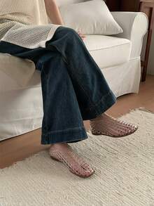 XIXITIAO 1 Đôi dép sandal lưới hở mũi thời trang thoải mái, giày bệt hở mũi, giày sandal thiết kế độc đáo, giày lười lưới đế mềm chống trượt, trang phục ngoài trời/nghỉ dưỡng - Trong suốt - Xem 8