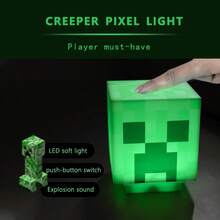 Creeper Pixel Light, LED Soft Light, Night Light, Explosion Sound, Game Atmosphere, Gift For Boys And Girls - 綠色 - 查看 4