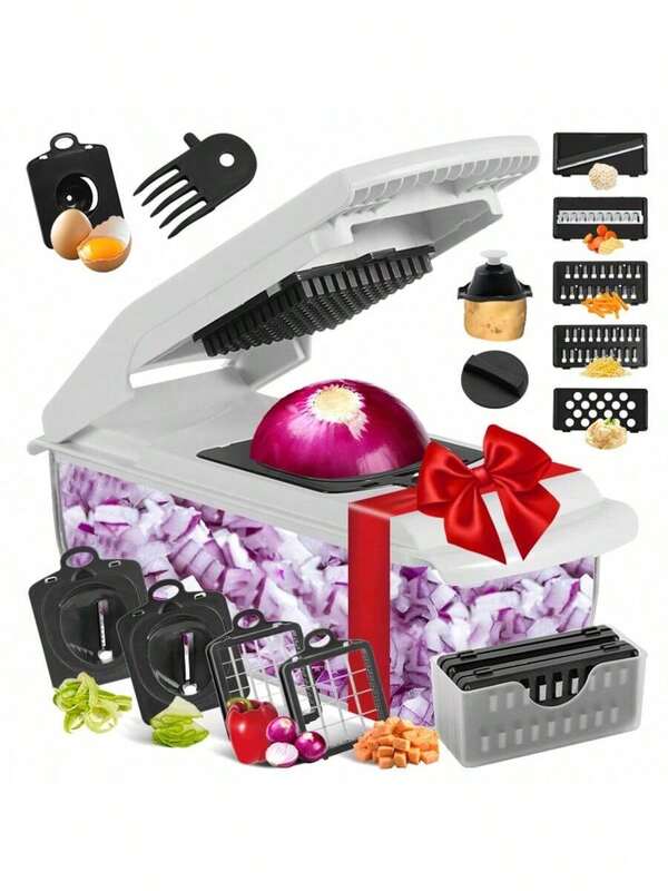 18 قطعة مفرمة الخضروات، شرّاحة الفاكهة متعددة الوظائف، شرّاحة الطعام اليدوية، شرّاحة الخضروات، آلة تقطيع مع وعاء، مفرمة البصل، مبشرة البطاطس المنزلية، لوازم المطبخ، أدوات مطبخ صغيرة، ملحقات المطبخ، أساسيات المطبخ