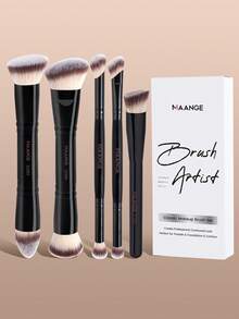 MAANGE 2/4/5Pcs Professional Facial Double-Ended Makeup Brush Set With Paper Box,Bevel&Taper Foundation Brush Contour Brush Blush Brush Powder Brush Eyeshadow Brush Concealer Brush Highlight Brush Smudge Brush,Makeup Tools With Soft Fiber For Easy To Carrying,Set For Travel,Gift For Women&Girls