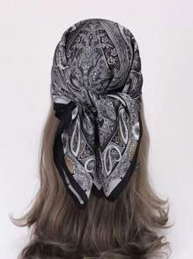 1 pièce Foulard carré imprimé cachemire pour femmes, bandeau en soie et foulard pour le cou pour une utilisation quotidienne