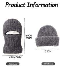 1pc Balaclava Hat With Mask And Neck Warmer, Knitted Winter Hat For Cold Weather, Ear Protection Fall - A - View 2