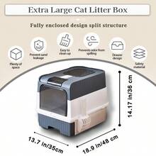 1PC Large Self-Cleaning Cat Litter Box, Cat Litter Box ,Litter Tray,Cat Accessories ,Cat Toys,Extra-Large Capacity Cat Litter Box, Odor-Proof, Leak-Proof, Not Easy To Leak, Pull-Out Design, Comfortable Toilet For Pets, Easy To Clean, Suitable For Kittens, Adult Cats, Rabbits, Size 35*48*36 Cm - 灰色 - 查看 3
