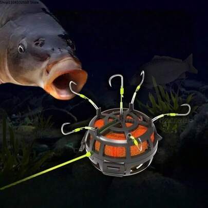 6pcs Carbon Steel Wire Bait Cage Sinker, New Square Bait Shaped Spring Bait Cage Fishing Hook