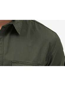 Men's Green Business Casual Long Sleeve Shirt, Solid Color Versatile Long Sleeve Dress Shirt, Fall