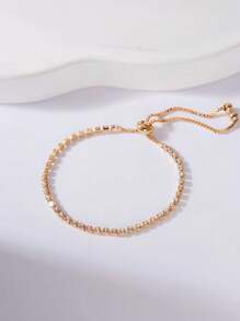 1pc Adjustable Luxury Crystal Embellished Bracelet - Gold - View 2