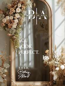 一款定制婚礼镜面贴纸，欢迎来到我们的婚礼入口标志，定制乙烯基镜面贴纸，婚礼标志装饰DIY婚礼贴纸，定制镜面雕刻贴纸，婚礼用品，婚礼装饰，多功能，装饰性强，高品质，色彩丰富，现代时尚 - 彩色 - 查看 2