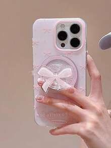 1pc Korean Ins Sweet Girl Pink Bow Magnetic Phone Holder, Cute Expandable Phone Grip Stand