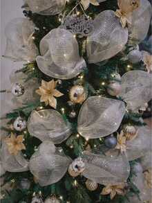 1Roll 10 Yards Christmas Mesh Ribbon For Wreaths, Christmas Tree Toppers, Beige White Gold Glitter Foil Decorative Mesh Rolls For DIY Wreath Bow Ribbon Christmas Tree Decor Seasonal Craft&Home Decor Christmas Decorations 2025 Room Decor Winter Christmas Decorations Home Christmas Gifts Christmas Decor