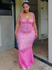 Plus Size Elegant Sleeveless Pink Maxi Dress  Casual Daily Leopard Print Bodycon Dress - 彩色 - 查看 4