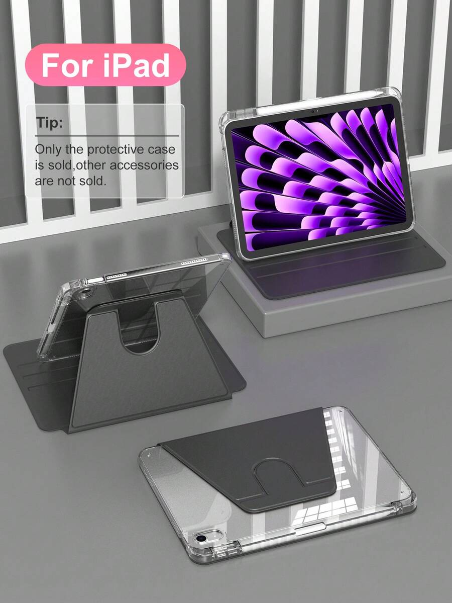 Acrylic Transparent Crystal Protective Case, Compatible With Sleep/Wake Function IPad, Compatible With IPad And Tablet PCs, 360-Degree Rotating Protective Case, Compatible With IPad Mini 4/5/6 (9.7 Inch) And IPad (10.2 Inch), IPad Air 4/5/6 (10.9 Inch), Suitable For 10th Generation IPad, Soft TPU Material Frame, Compatible With 10th Generation IPad, IPad Pro (11 Inch), IPad Air (11 Inch, M2), IPad Air (13 Inch) And IPad Pro (11 Inch, M4) - Black - Black - View 1